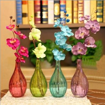 zakka创意玻璃容器小口摆设台式装饰品彩色透明玻璃插花瓶大肚