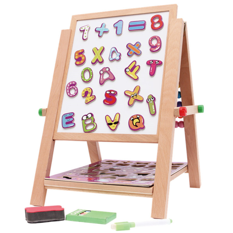儿童多功能珠算画板实木制折叠双面磁性宝宝写字板黑白板珠算架