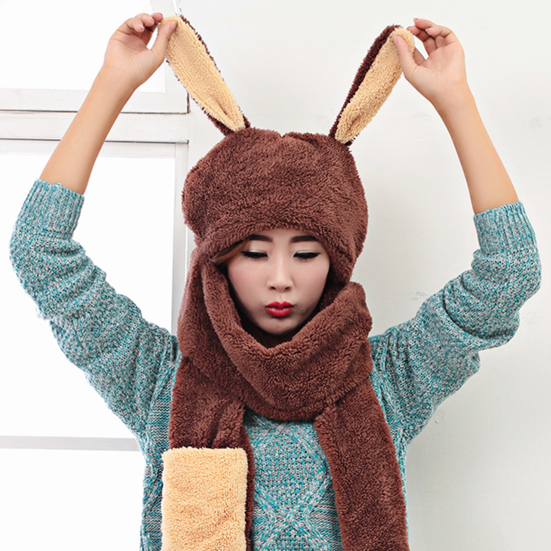 围巾女冬季韩版加厚韩国学生毛绒帽子保暖手套一体三件套甜美长款