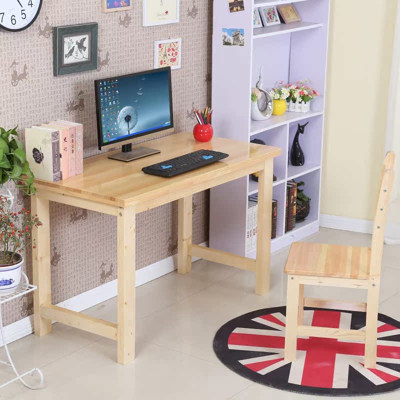 特价简约实木电脑桌台式家用松木书桌办公桌儿童学习桌椅写字台