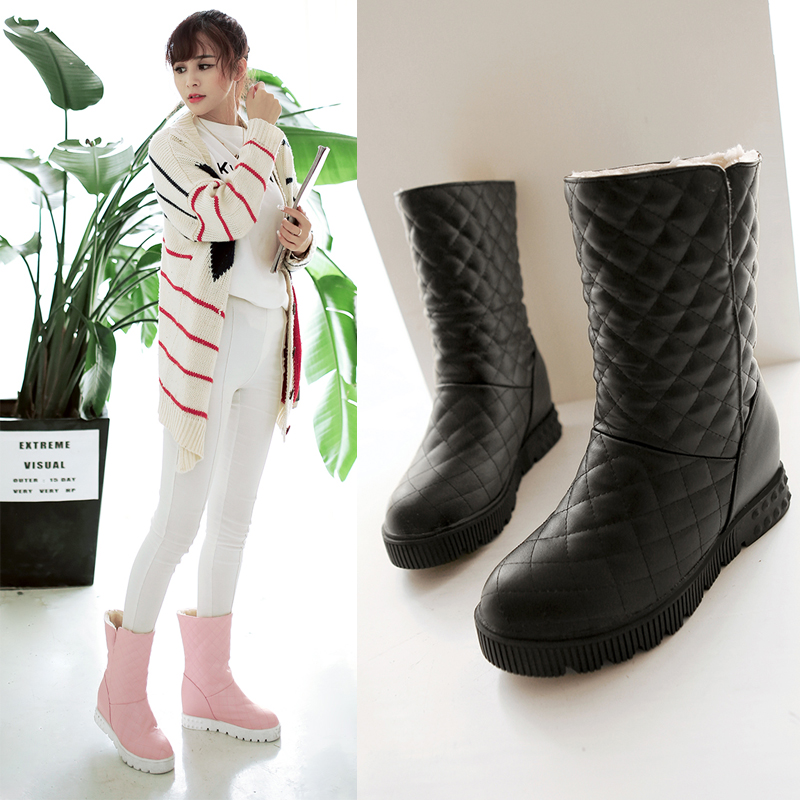2015韩版冬季甜美靴子平底内增高短靴长靴女式雪地靴大小码潮靴子