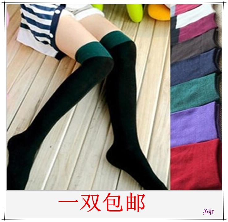 韩国拼接过膝长筒连袜堆堆袜套 秋冬季保暖纯棉高筒女袜子纯色袜