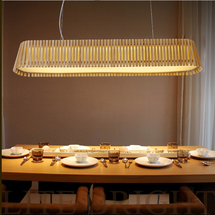 设计师艺术创意现代简约灯饰餐厅吧台长方形书房宜家实木LED吊灯