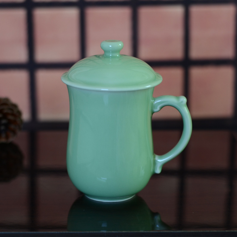 茶杯 陶瓷带盖 中式龙泉青瓷弟窑梅子青茶水杯 配送礼盒 正品