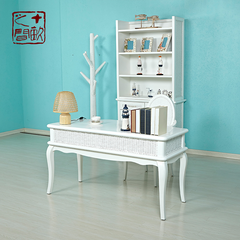 十亩之间地中海白色书桌椅组合办公桌书柜北欧风格