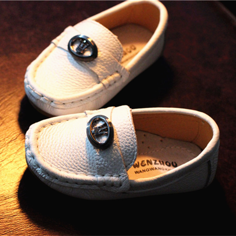 儿童皮鞋 男宝宝1-2-3岁小童秋款男童金属扣白色休闲真皮鞋牛筋底