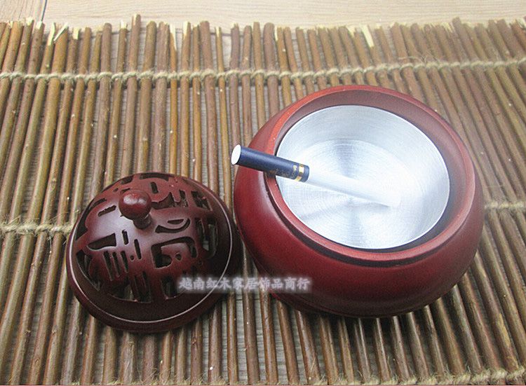 新款越南红木烟缸花梨木实木镂空创意带盖烟灰缸居家日用男士礼品