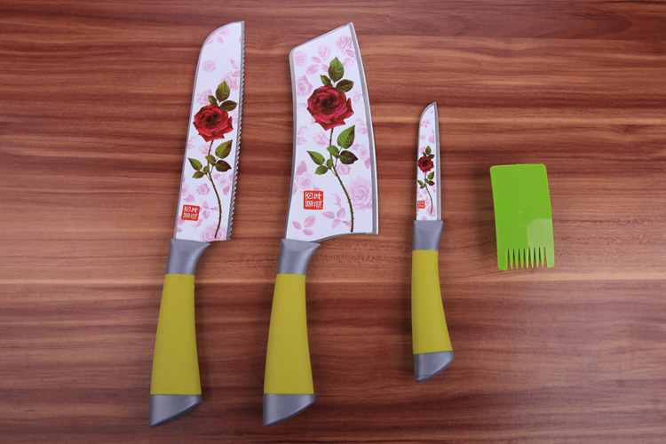 包邮阳江百年蔷薇三件套厨房刀具304不锈钢套装套刀切片刀水果刀