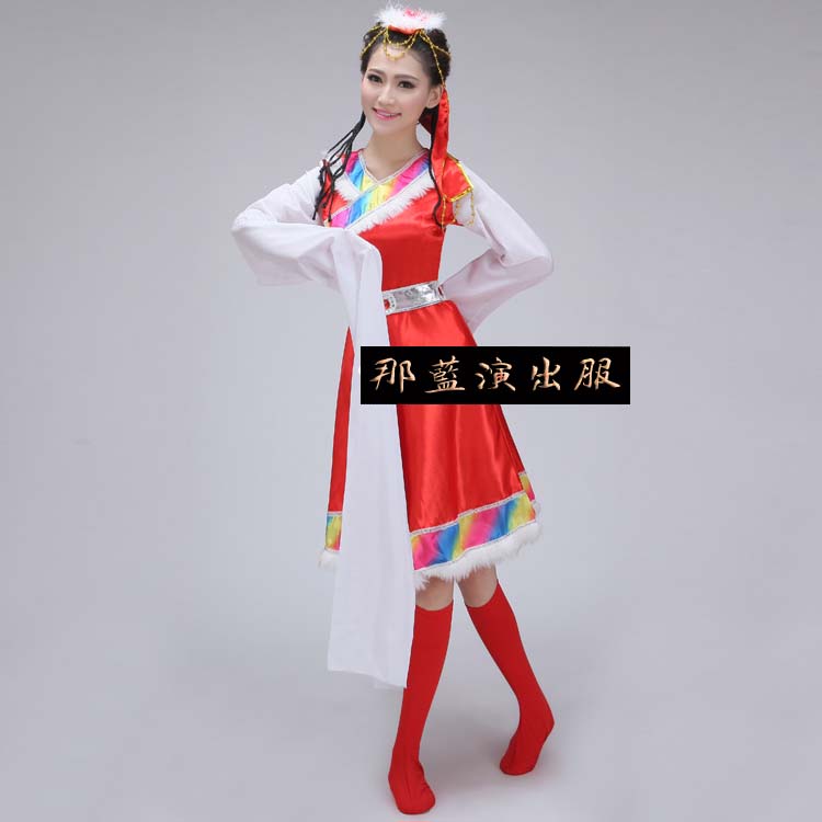新款藏族舞蹈服饰 秧歌服民族服装演出藏族水袖表演服 舞台装女