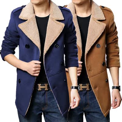 2015新款男士双排扣风衣男韩版修身羊毛大衣中长款加厚毛呢外套潮