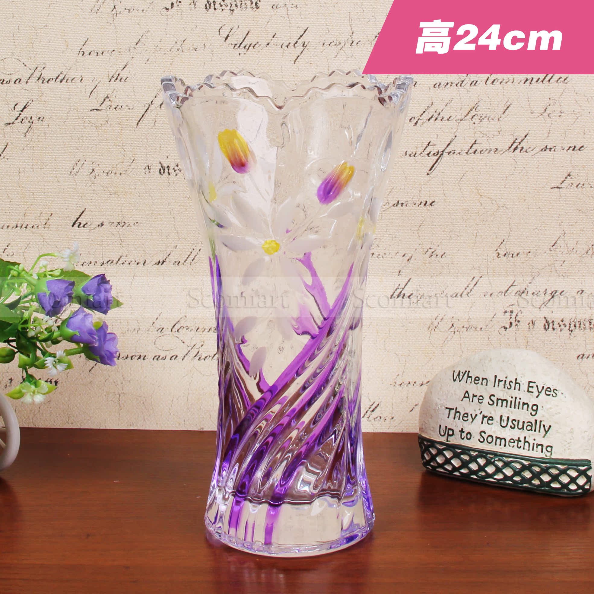 时尚 喷色 齿口兰花 玻璃花瓶 摆件 花瓶 客厅花瓶 办公室摆件