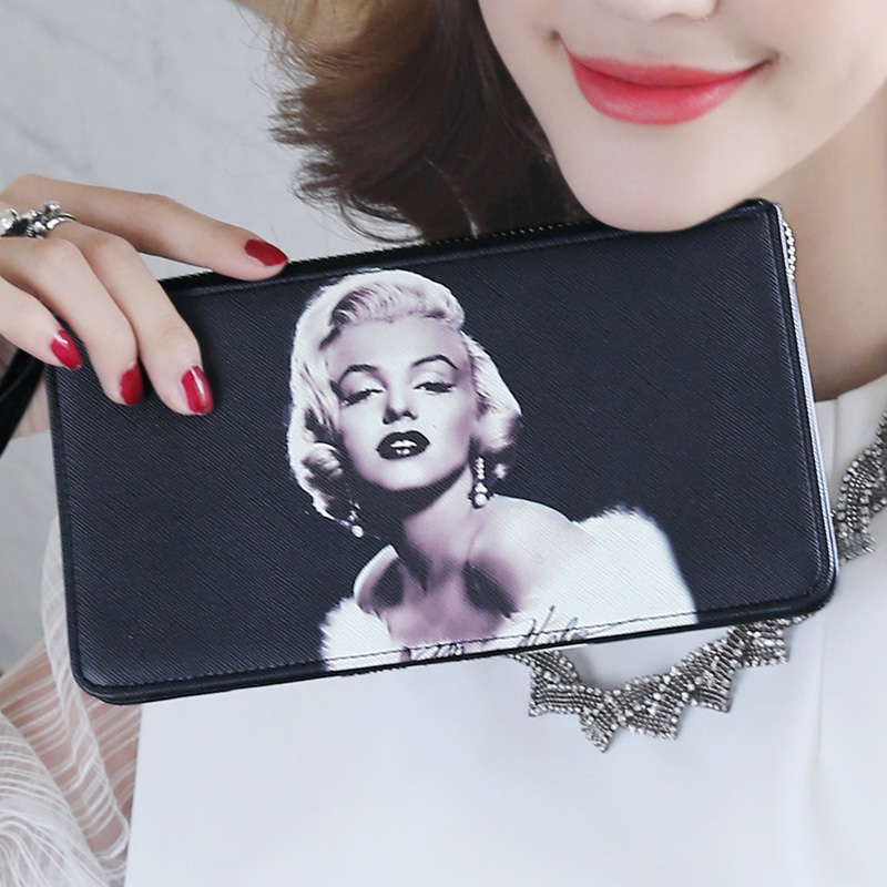 KQueenStar2015 新款原创时尚名媛风人物印花女士长款钱包手拿包