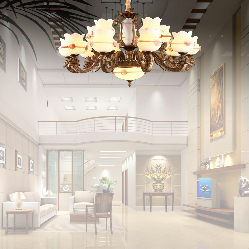 新款上市高档LED美式锌合金水晶吊灯牡丹花开客厅别墅复式卧室