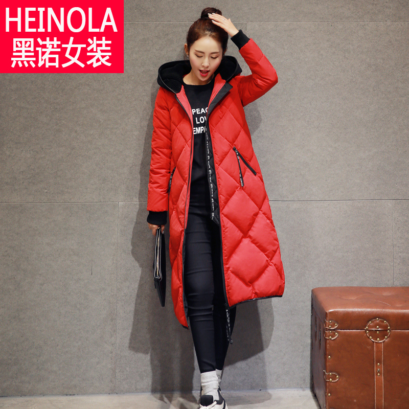 2015冬装韩版大码羊羔毛连帽中长款加厚过膝羽绒服女装羽绒衣外套
