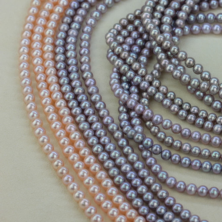 吉丽新品 5-6mm正圆无暇极光淡水珍珠项链 紫色系粉色系天然珍珠