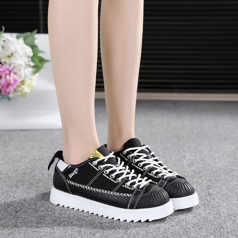 韩版低帮鞋春季女士黑白鞋单鞋白色休闲运动鞋女厚底球鞋板鞋女鞋