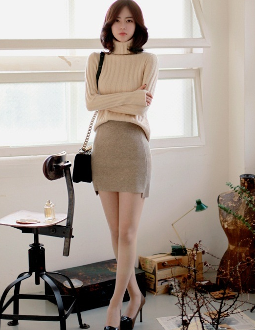 韩版文艺范毛衣 秋冬新款女士修身气质高领打底长袖套头针织衫