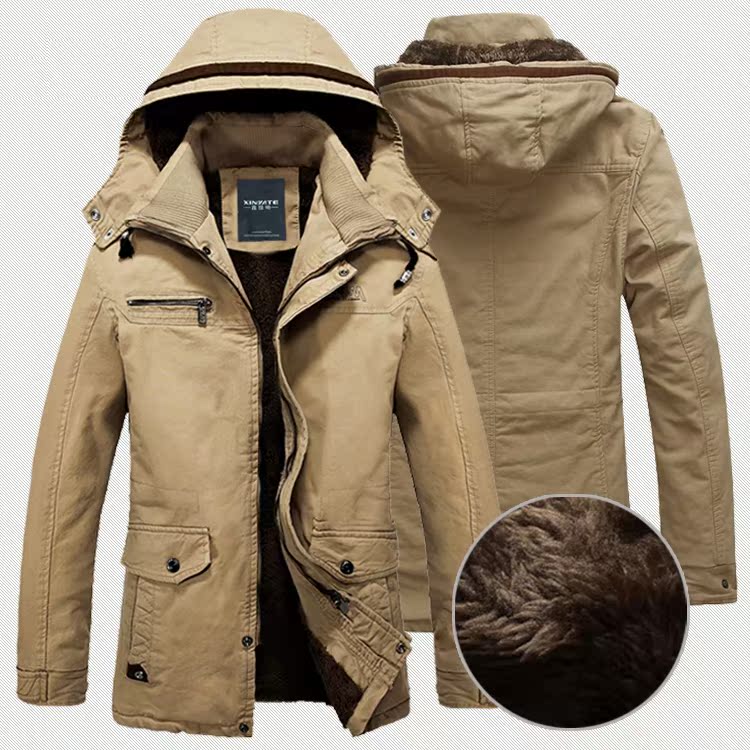 男装夹克冬季新款加绒加厚棉袄纯棉水洗中长款外套韩版外衣服大码