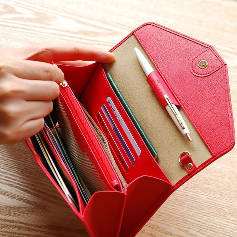 LINGXIN热卖韩版撞色钱包多功能手机包信封式护照钱包手拿包