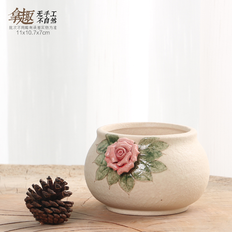 浮雕 陶瓷花盆复古创意小花瓶 多肉杯花器 小清新立体多肉花盆