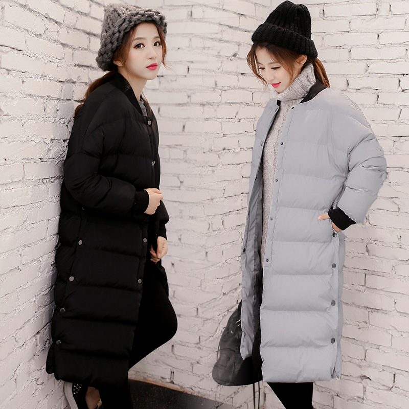 韩国代购2015冬季新款女士韩版修身棉袄中长款棒球服棉衣棉服外套