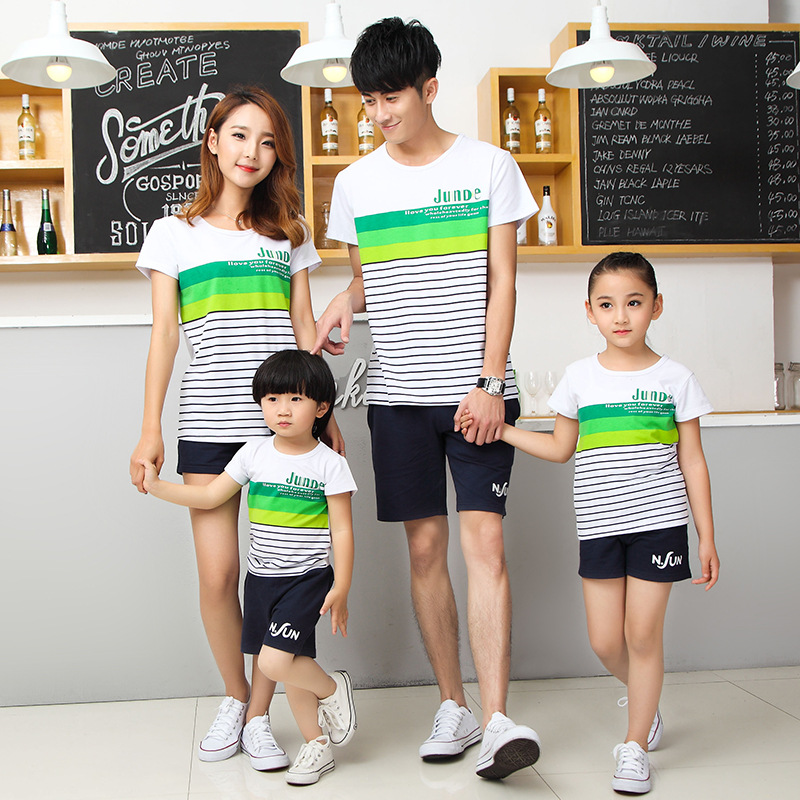 韩版纯棉亲子装夏装短袖T恤 2016新款一家三口加大码母女父子装