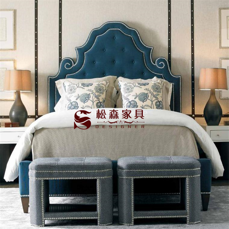 厂家直销软包方床 美式乡村风格拉扣床 布艺双人床 1.8米结婚床