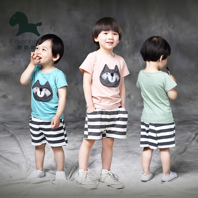 童装男童短袖套装2015新款小童宝宝韩版幼童1夏装2-3-5-6岁两件套