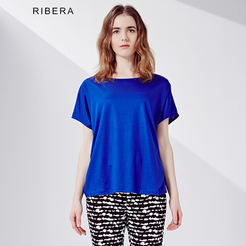 RIBERA夏装新款2015圆领宽松针织长款短袖T恤 女6520220014