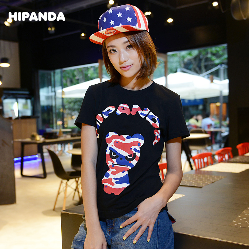 【夏季上新】HIPANDA 设计潮牌 女款 迷彩熊猫T恤