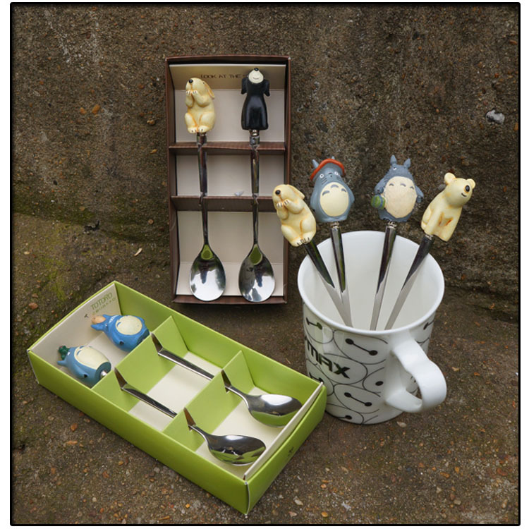 龙猫造型勺子礼盒套装宫崎骏不锈钢勺子咖啡勺汤勺茶勺2支装包邮