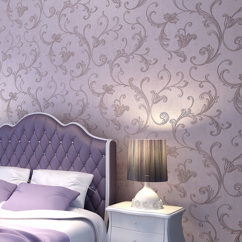 壁纸环保无纺布经典浪漫欧式莨苕叶卧室客厅背景墙满铺墙纸