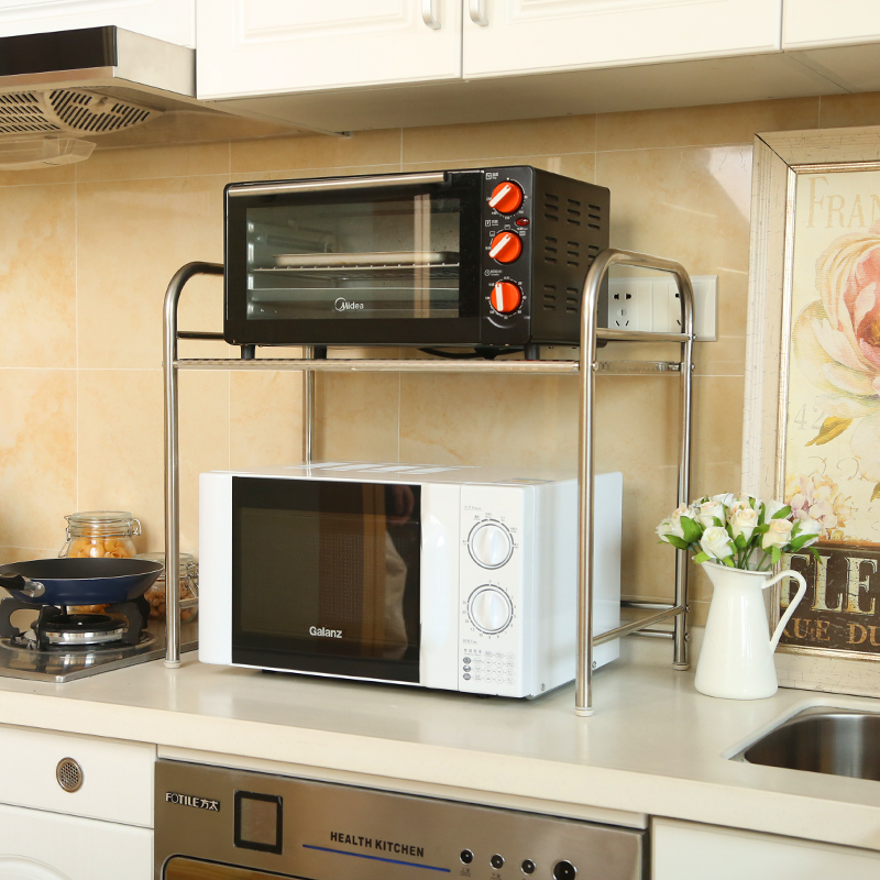美宜洁不锈钢微波炉置物架厨房置物架单层收纳层架烤箱架储物架