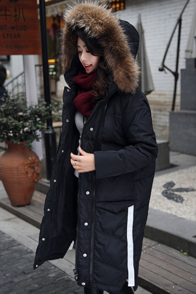 2015冬装新款正品欧洲站直筒宽松大码纯色长款真貉子毛领羽绒服女