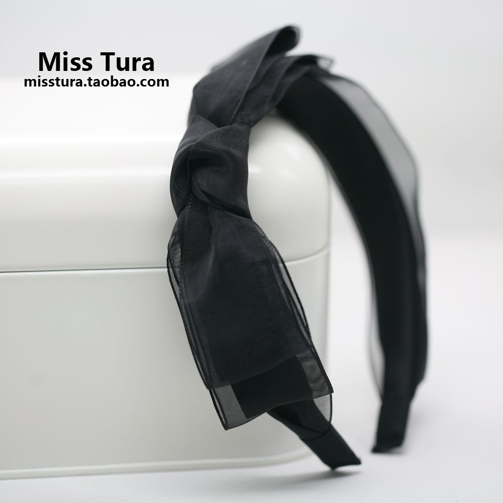 Miss Tura韩国进口发饰仙女款。双层蝴蝶结欧根纱黑色深蓝色发箍