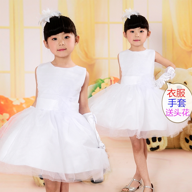 六一新款韩版白色婚纱裙儿童主持人花童礼服中小学生大合唱公主裙