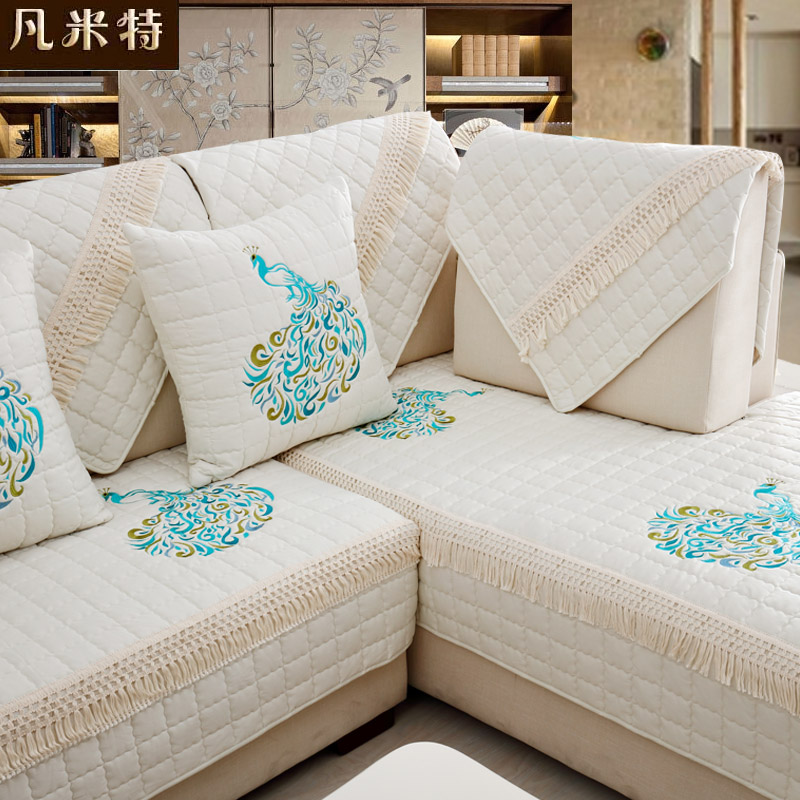 凡米特单人沙发垫简约现代布艺全棉四季米色全包沙发套组合沙发巾