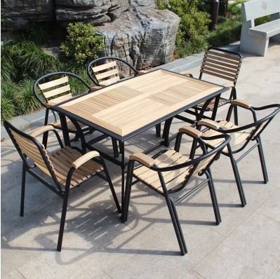 高档户外家具实木桌椅庭院花园休闲桌椅套装实木复古铁艺桌椅特价