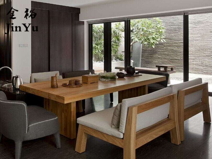 定制客厅全实木餐桌椅组合美欧式长方形复古做旧家用饭桌简易书桌