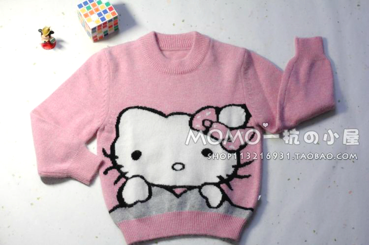 韩版儿童针织羊绒衫宝宝毛衣女童凯蒂猫经典卡通hellokitty套头衫