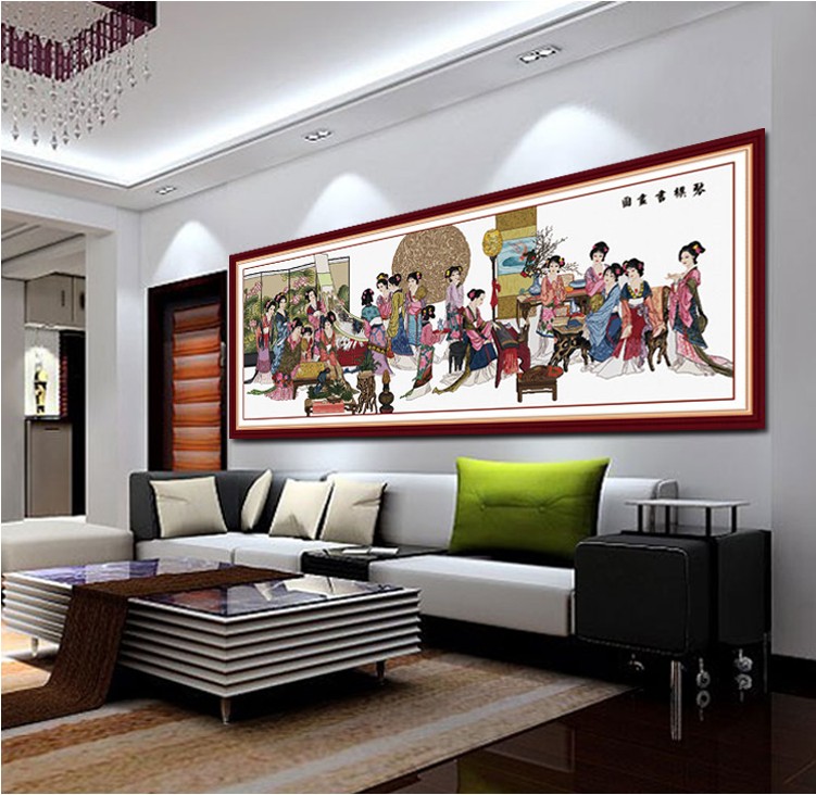 纯手工十字绣琴棋书画大幅客厅新款3.5米画红楼梦十二金钗图人物