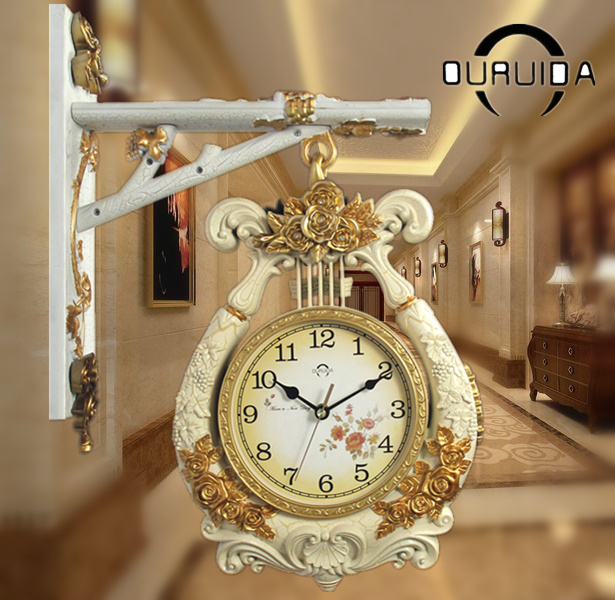 新款双面挂钟客厅时尚超静音欧式创意双面钟表两面壁钟石英钟大号