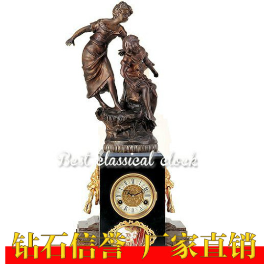 理石铸铜母子钟表|仿复古铜机械上弦座钟|老式仿古董钟表|故宫钟
