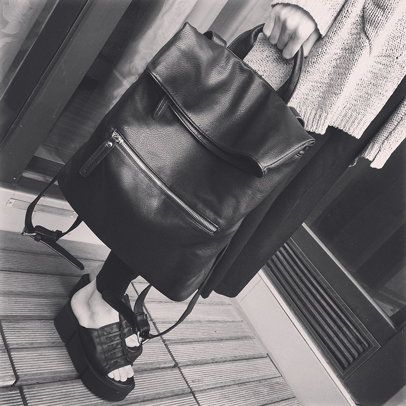 女包2015新款学院风韩版纯色双肩包简约拉链旅行背包复古百搭包包