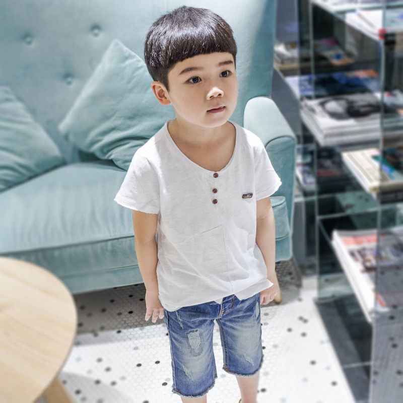 2016夏新款韩版男童短袖T恤白色纯棉潮儿童上装童装学生T厂家直销