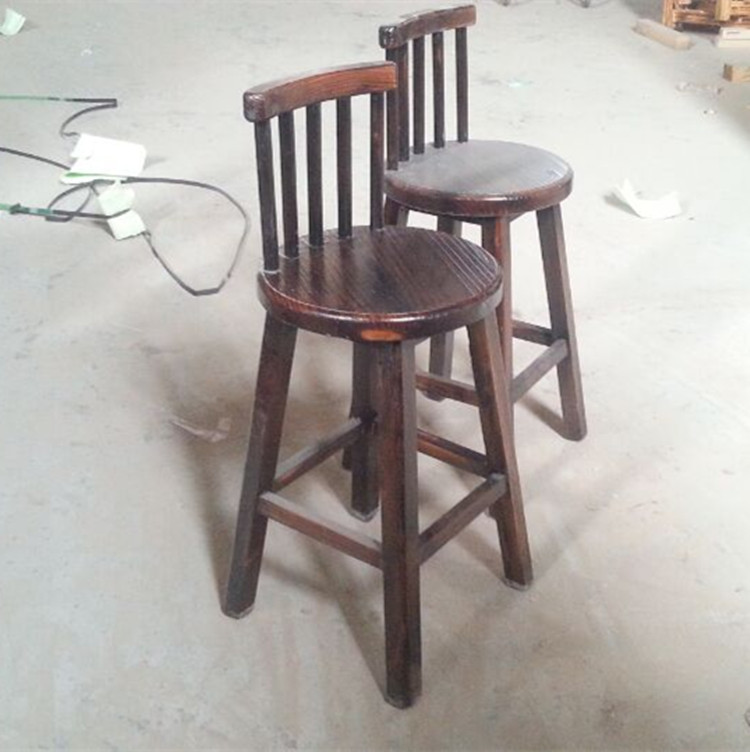 实木凳子吧台椅子火烧木圆凳高脚凳咖啡椅碳化做旧家用实木炭烧椅