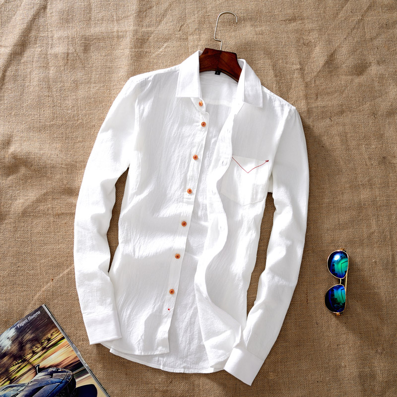 秋季男士长袖衬衫韩版修身潮男衬衣男装纯棉长袖上衣服纯色打底衫
