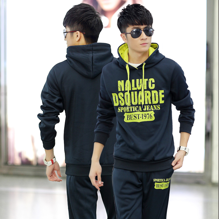 2015韩版潮男装外套青少年纯棉印花休闲运动套装男士薄款套头卫衣