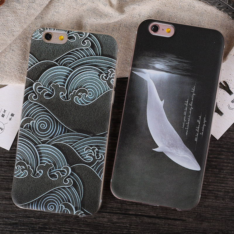iphone5s手机壳苹果保护壳6plus手绘日式和风鲸鱼超薄外壳软壳