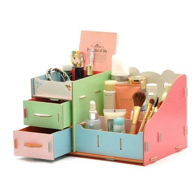 特价包邮 DIY木质化妆品 收纳盒 抽屉桌面收纳盒韩国大号储物盒